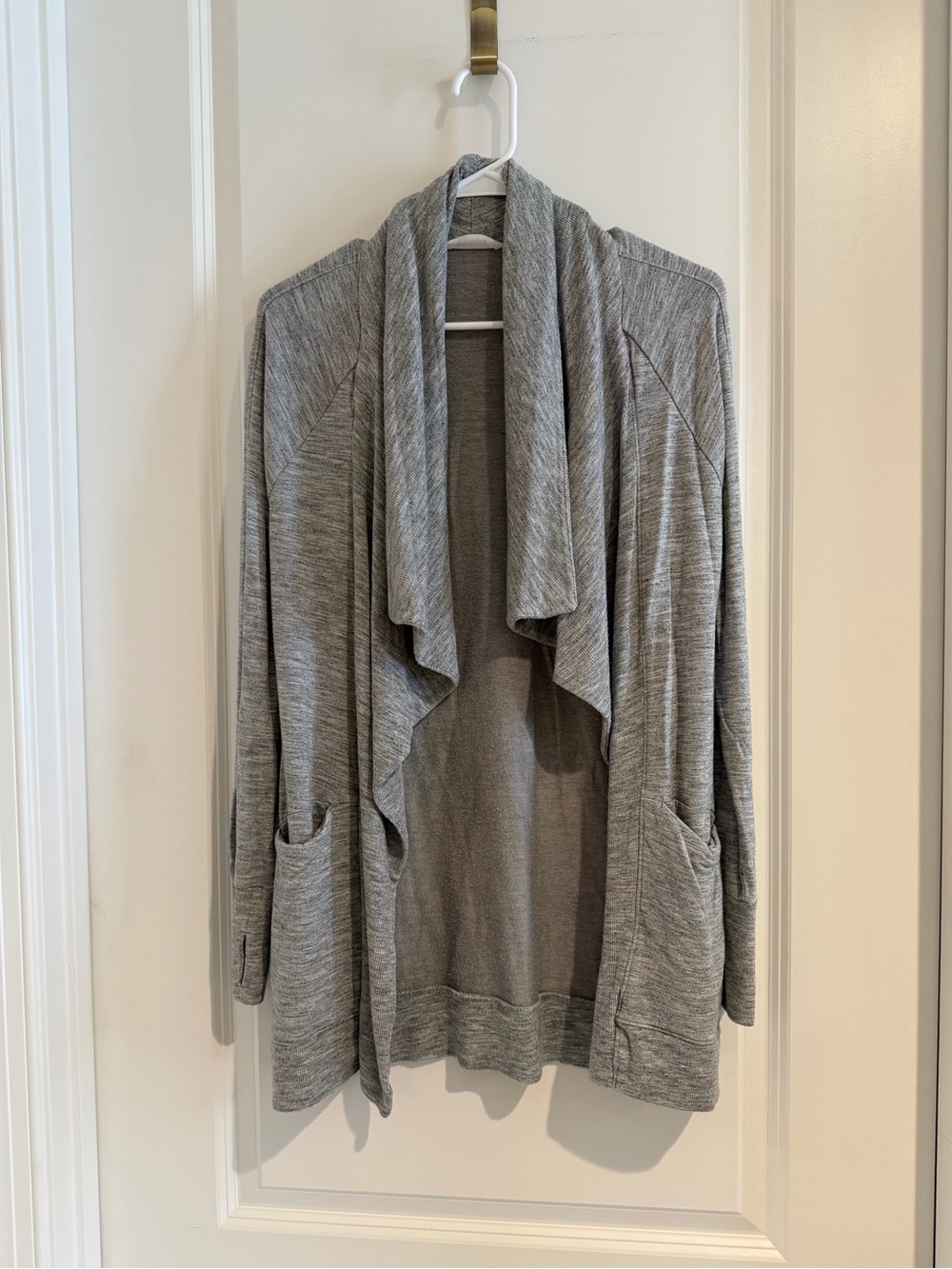 Athleta Light Gray Draped Open-Front Cardigan